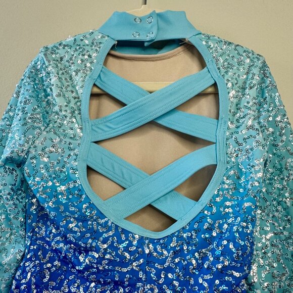 WEISSMAN Sparkly Blue Biketard Girls IC 7-8 Dance Costume Chained To The Rhythm - Picture 3 of 6
